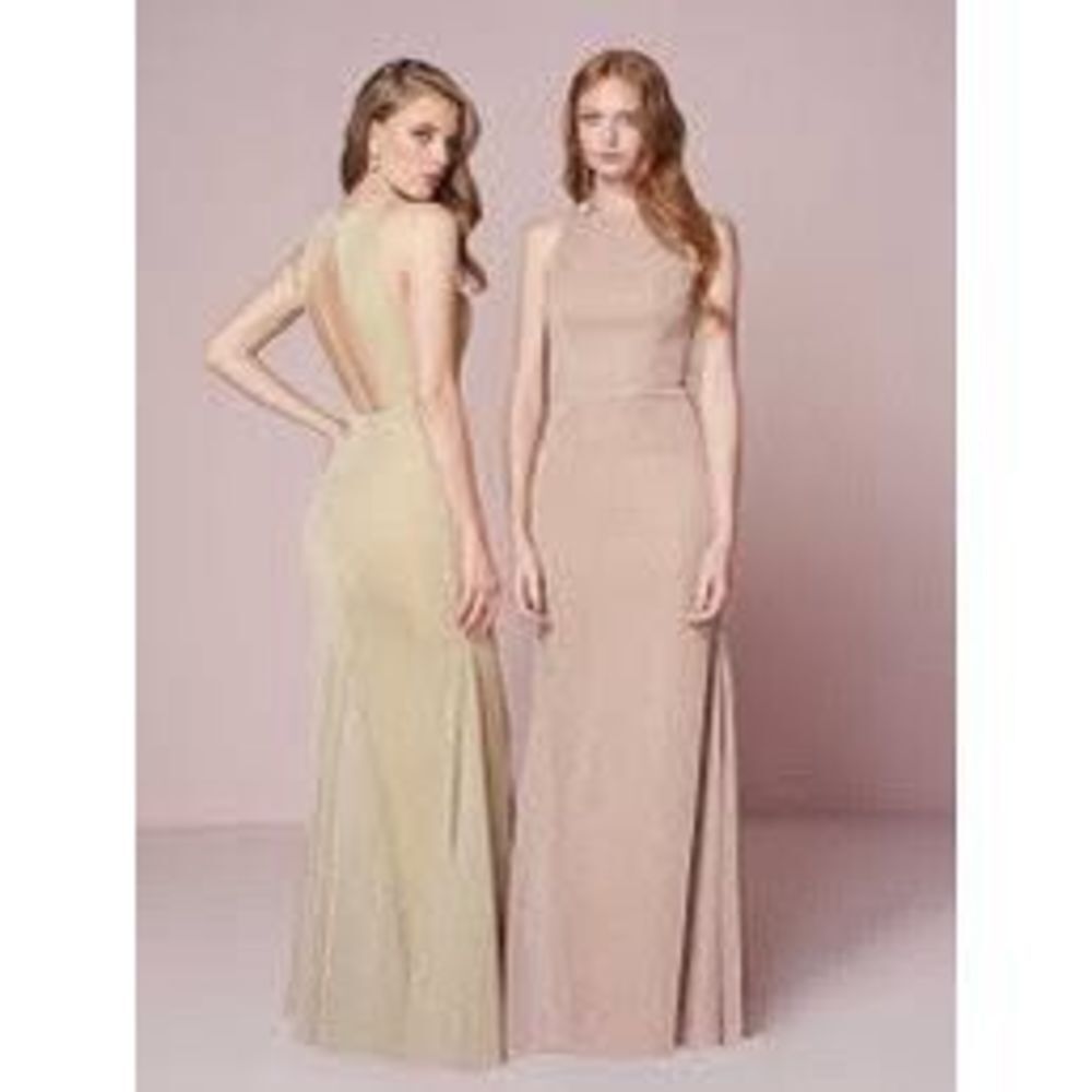 Christina Wu Sleeveless Slim Fluted Shimmery Dress Rose Gold Size 4
